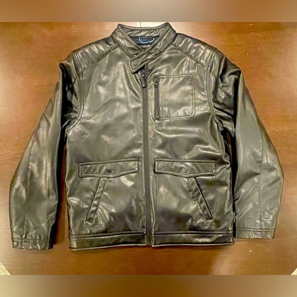 Hawke & Co teen black faux leather zipper jacket Gently used youth Size 18-20